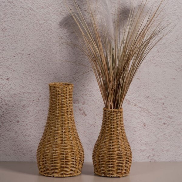 Tall Rattan Floor Vase Set with Dried Grass, Handwoven Wicker Pampas Vase for Boho and Farmhouse Interior Decor, Wholesale