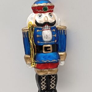 Blue and Gold Nutcracker Glass Christmas Ornament, Hand Painted Soldier Tree Hanging Decoration