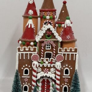 Gingerbread Castle Christmas Village Figurine, Frosted Candy Clay Christmas Tabletop Decor