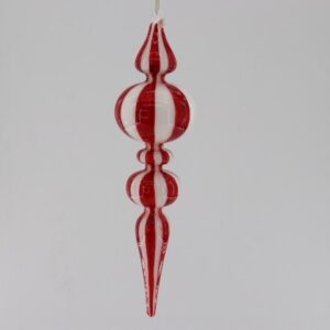 Red and White Striped Glass Finial Ornament, Candy Cane Style Christmas Tree Drop Decor