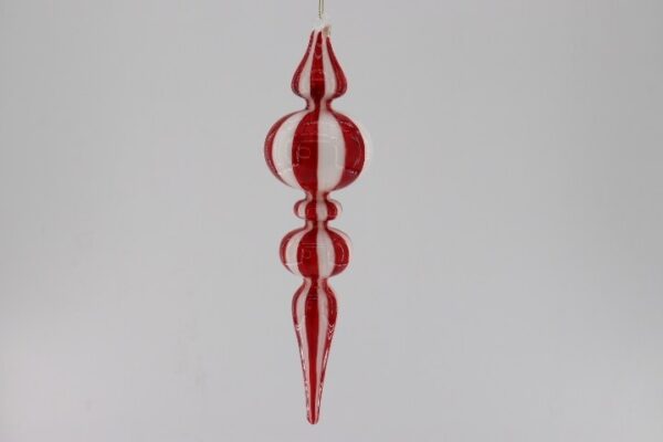 Red and White Striped Glass Finial Ornament, Candy Cane Style Christmas Tree Drop Decor