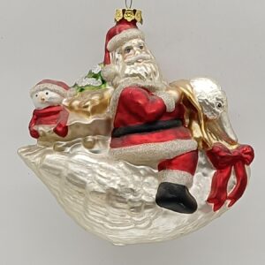 Santa Claus in Sleigh Glass Christmas Ornament, Red Gold Holiday Tree Hanging Figure Decoration