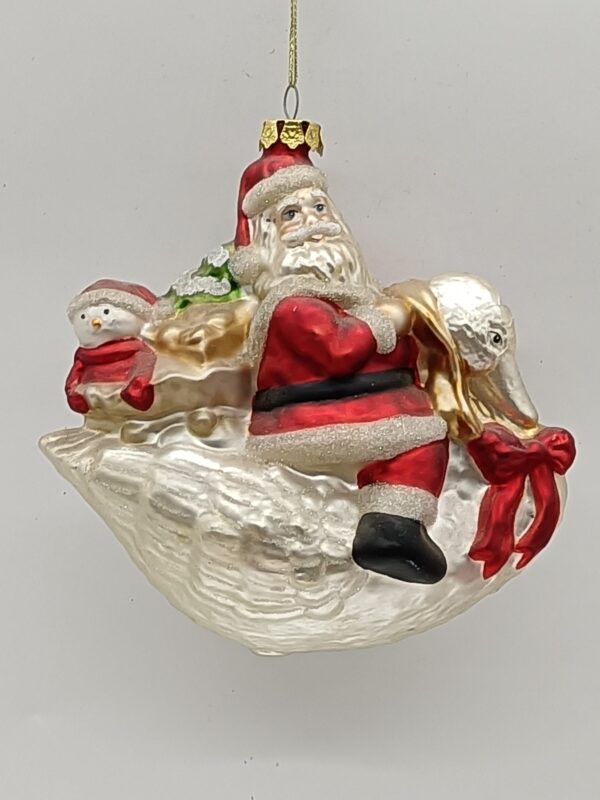 Santa Claus in Sleigh Glass Christmas Ornament, Red Gold Holiday Tree Hanging Figure Decoration