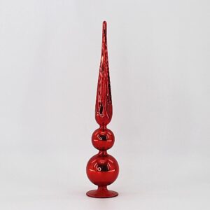 Red Swirl Pattern Glass Tree Topper Finial, Christmas Tree Topper Ornament with Glitter Tip