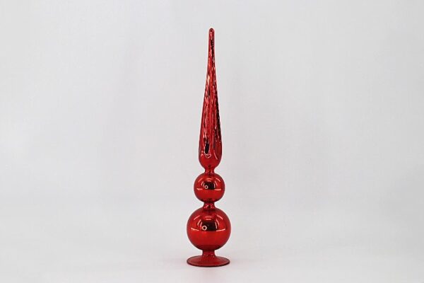 Red Swirl Pattern Glass Tree Topper Finial, Christmas Tree Topper Ornament with Glitter Tip