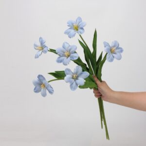 Peach Yellow Artificial Lily Bush 5 Heads, Faux Asiatic Lily Bouquet for Spring Home Decor, Wholesale
