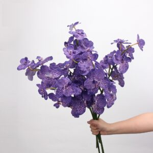 Purple Artificial Vanda Orchid Bunch, Faux Speckled Orchid Stems for Wedding Arrangement, Wholesale