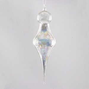 Silver Mercury Glass Finial Christmas Ornament, Vintage Clear Glass Drop Tree Hanging Decor