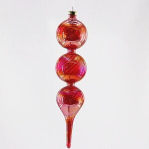 Red Mercury Glass Stacked Ball Finial Ornament, Vintage Christmas Tree Hanging Drop Decor