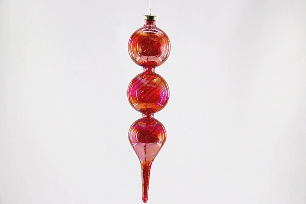 Red Mercury Glass Stacked Ball Finial Ornament, Vintage Christmas Tree Hanging Drop Decor