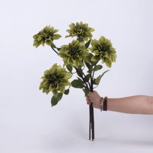 Peach Artificial Dahlia Bush 5 Heads, Faux Dinnerplate Dahlia Bouquet for Wedding Home Decor, Wholesale
