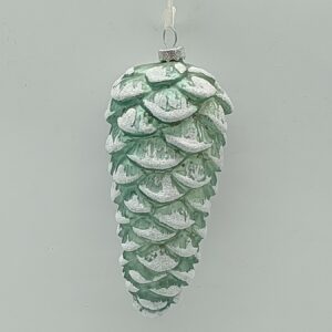 Mint Green Glitter Pinecone Glass Ornament, Frosted Woodland Christmas Tree Hanging Decor