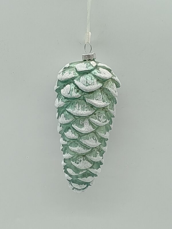Mint Green Glitter Pinecone Glass Ornament, Frosted Woodland Christmas Tree Hanging Decor