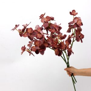Purple Artificial Vanda Orchid Bunch, Faux Speckled Orchid Stems for Wedding Arrangement, Wholesale