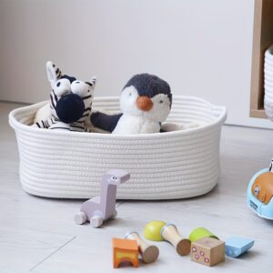 White Oval Rope Storage Basket, Handwoven Cotton Organizer Bin for Kids Toys and Nursery Room, Wholesale