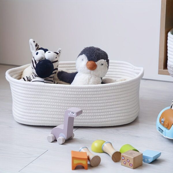 White Oval Rope Storage Basket, Handwoven Cotton Organizer Bin for Kids Toys and Nursery Room, Wholesale