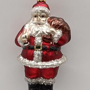 Santa Claus with Gift Sack Glass Christmas Ornament, Red Silver Glitter Tree Figure Decoration