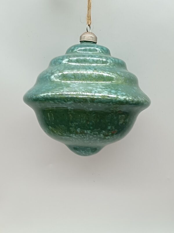 Green Mercury Glass Lantern Christmas Ornament, Vintage Ribbed Glass Tree Hanging Decoration