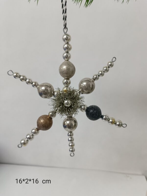 Multicolor Glass Bead Snowflake Christmas Ornament 16cm, Beaded Holiday Tree Hanging Decoration
