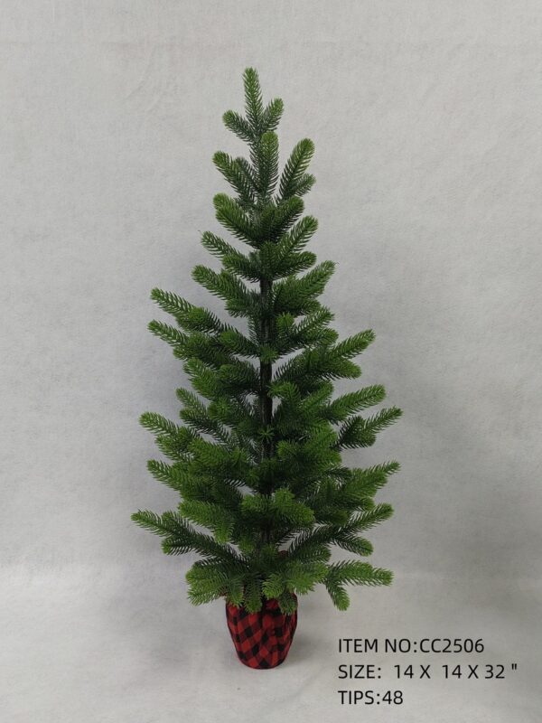 Tabletop Artificial Christmas Tree in Red Planter Pot 22 Inch, Green Faux Fir Tree, Wholesale Holiday Decor