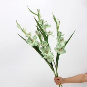 Cream Apricot Artificial Gladiolus Stems Set of 5, Faux Sword Lily Flowers for Tall Vase Wedding Decor, Wholesale