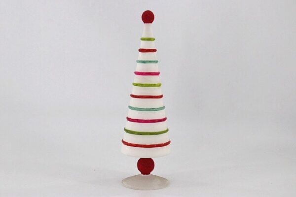 White and Red Striped Glass Christmas Tree with Baubles, Candy Cane Tabletop Tree Decoration