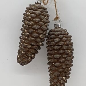 Set of 2 Brown Pinecone Glass Christmas Ornaments, Woodland Holiday Tree Hanging Decor Wholesale
