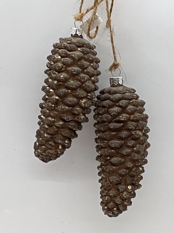 Set of 2 Brown Pinecone Glass Christmas Ornaments, Woodland Holiday Tree Hanging Decor Wholesale