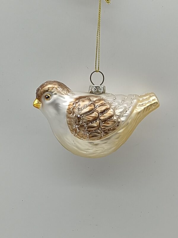 Gold Glass Dove Christmas Ornament with Brown Accents, Peace Bird Holiday Tree Hanging Decor
