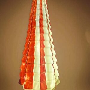 Red and Orange LED Glass Christmas Tree Decor, Light Up Striped Glass Holiday Tabletop Tree