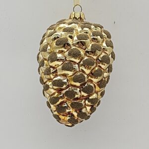 Gold Beaded Pinecone Glass Christmas Ornament, Textured Woodland Holiday Tree Hanging Decor