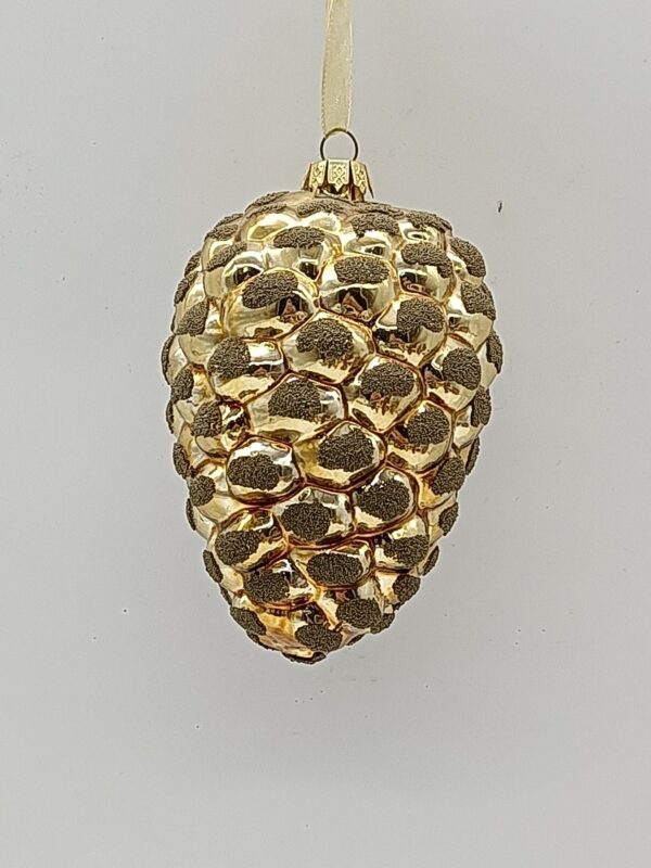 Gold Beaded Pinecone Glass Christmas Ornament, Textured Woodland Holiday Tree Hanging Decor