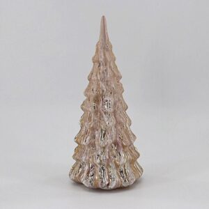 White Cream Glitter Glass Christmas Tree, Snow Covered Tabletop Holiday Tree Decoration