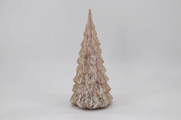 White Cream Glitter Glass Christmas Tree, Snow Covered Tabletop Holiday Tree Decoration