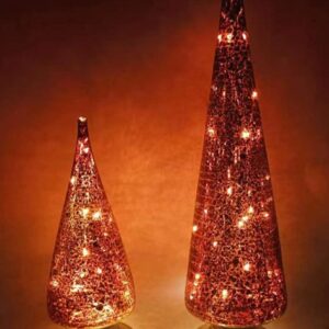 Set of 2 Light Up Red Glass Christmas Trees, LED Battery Operated Holiday Tabletop Decoration