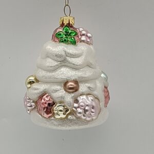 White Cupcake Glass Christmas Ornament with Pink Flowers, Sweet Treat Holiday Tree Decor