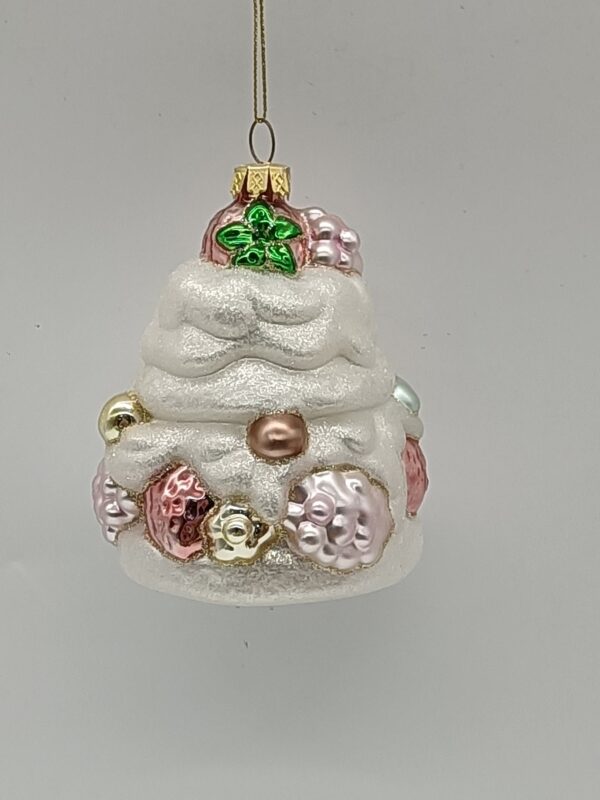 White Cupcake Glass Christmas Ornament with Pink Flowers, Sweet Treat Holiday Tree Decor