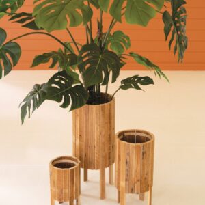 Set of 3 Round Recycled Slatted Wood Planters