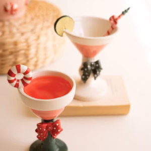 Set of 2 Novelty Ceramic Christmas Martini Glasses