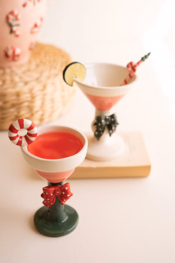 Set of 2 Novelty Ceramic Christmas Martini Glasses