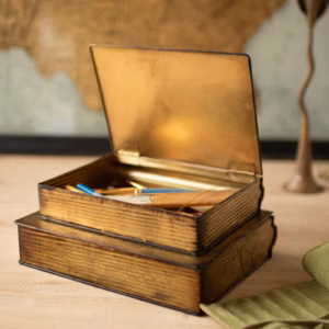 Set of 2 Antique Brass Book Boxes