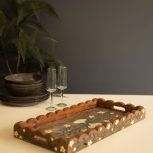 Recycled Wood Tray with Hand-Painted Detail