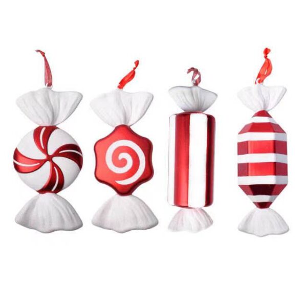 Christmas Red White Striped Swirl Candy Pendant Set, 4 Pack Giant Fake Sweet Ornaments for Holiday Wedding Photo Booth & Home Decor