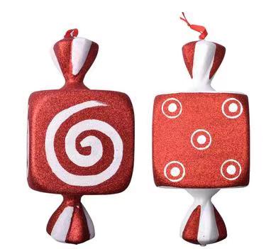 Christmas Sparkly Red Square Fake Sweet Pendants, 2 Pack Glitter Candy Baubles with Hanging Ribbon for Holiday Window Display & Photo Booth Props