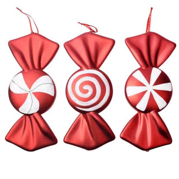 Christmas Glossy Red Round Fake Sweet Pendants, 3 Pack Candy Baubles with Hanging String for Holiday Window Display & Photo Booth Props
