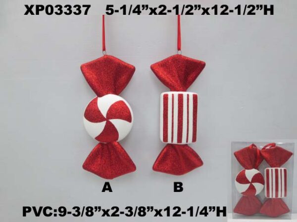 Christmas Sparkly Red Fake Sweet Pendants, 2 Pack Round & Rectangular Candy Baubles with Red Ribbon for Holiday Window Display & Photo Booth Props