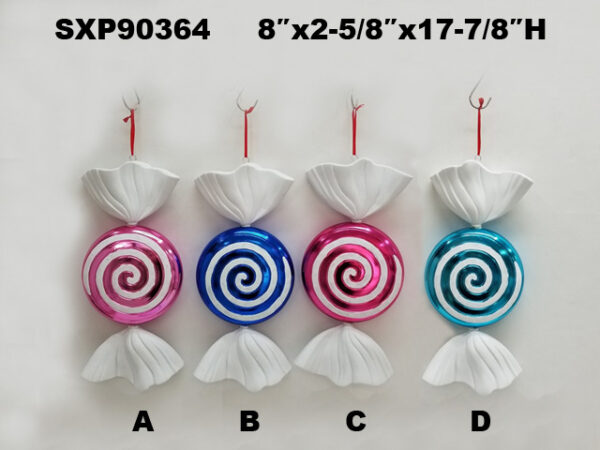 Christmas Bright Color Fake Sweet Pendants, 4 Pack Glossy Spiral Candy Baubles with White Wrapper Ends for Holiday Window & Photo Booth Decor
