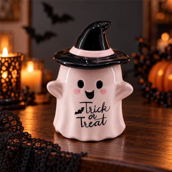 Pink Ghost Shaped Ceramic Mug with 3D Bat Handle, Hey Boo Halloween Coffee Cup, Cute Novelty Halloween Drinkware & Table Decor Gift