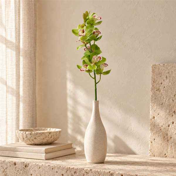 Fresh Green Artificial Cymbidium Orchid Stem, Real Touch Faux Chindaland Orchid for Home Vase Floral Arrangement Decor