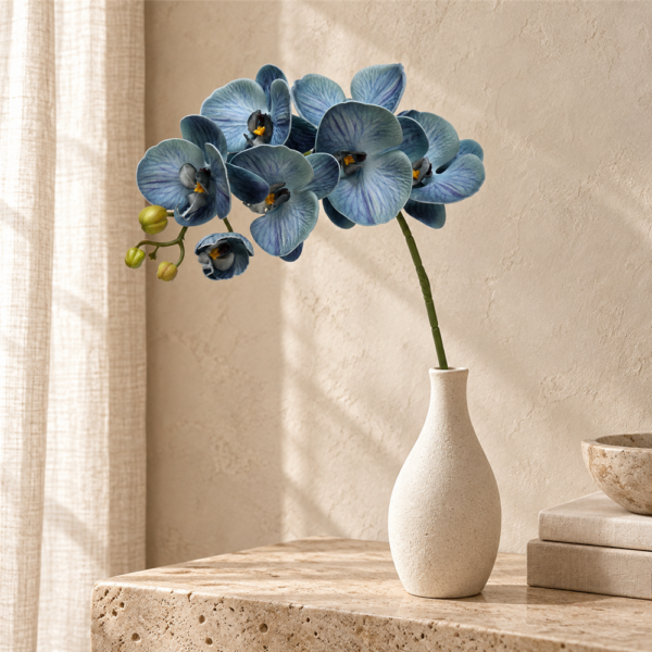 Gradient Blue Faux Butterfly Orchid Spray, Artificial Phalaenopsis with Buds for Wedding Table Centerpiece